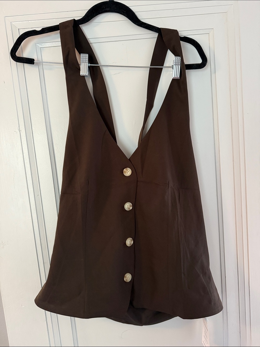 Brown Button-Front Halter Vest Top